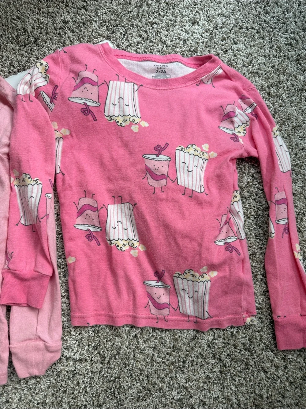 2 - Carters girls Pink Popcorn & Movie Night Pajamas size 7
